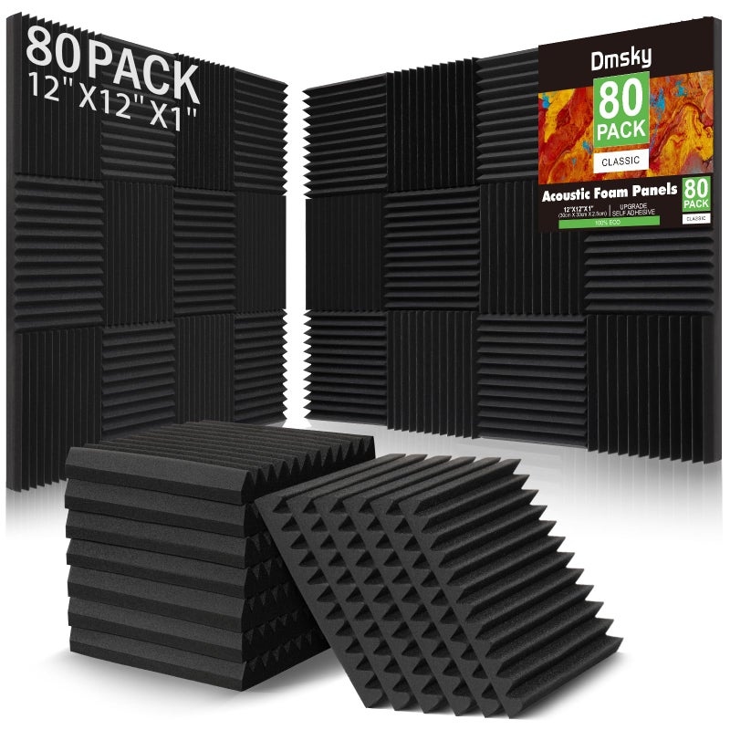 Dmsky 80 Pack Acoustic Foam Panels,1"X 12" X 12"Sound Proof Foam Panels,High Density Sound Absorbing Panels,Soundproof Wedges Panels for Studio Recording & Office & Home - Image 1