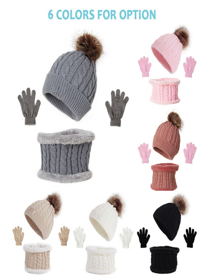 Hat Scarf Gloves Set Knitted Warm Hat Mittens Neck Warmer for Boys Girls | Pink - Image 5
