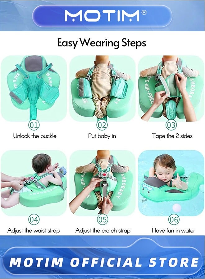 Motim Baby Swim Float,Non-Inflatable Baby Float with Tail Float Canopy Infant Lying Swimming Ring Pool Swim Trainer for 3-24 Months Baby, Medium, Green  - Image 2
