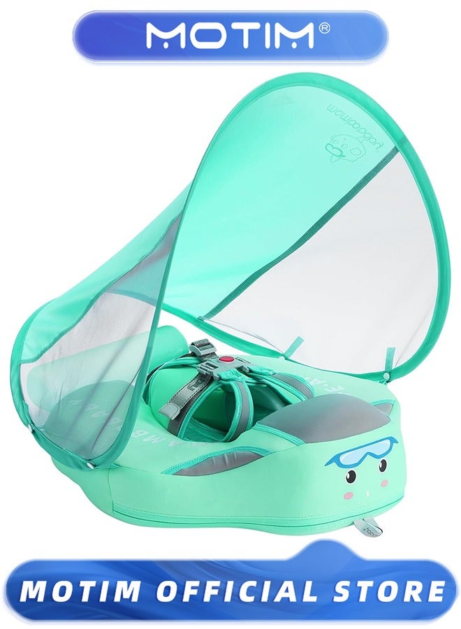 Motim Baby Swim Float,Non-Inflatable Baby Float with Tail Float Canopy Infant Lying Swimming Ring Pool Swim Trainer for 3-24 Months Baby, Medium, Green  - Image 1