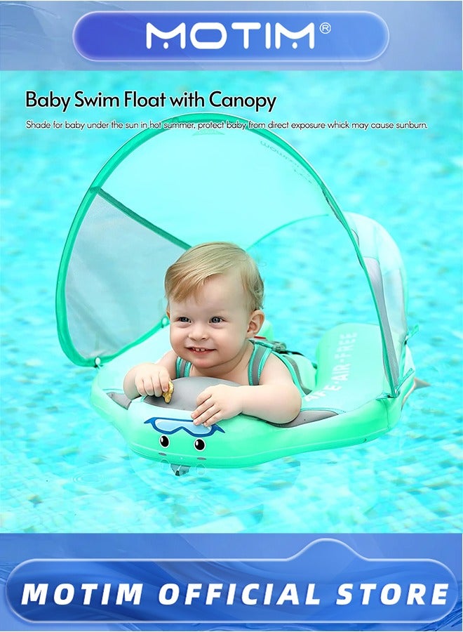Motim Baby Swim Float,Non-Inflatable Baby Float with Tail Float Canopy Infant Lying Swimming Ring Pool Swim Trainer for 3-24 Months Baby, Medium, Green  - Image 3