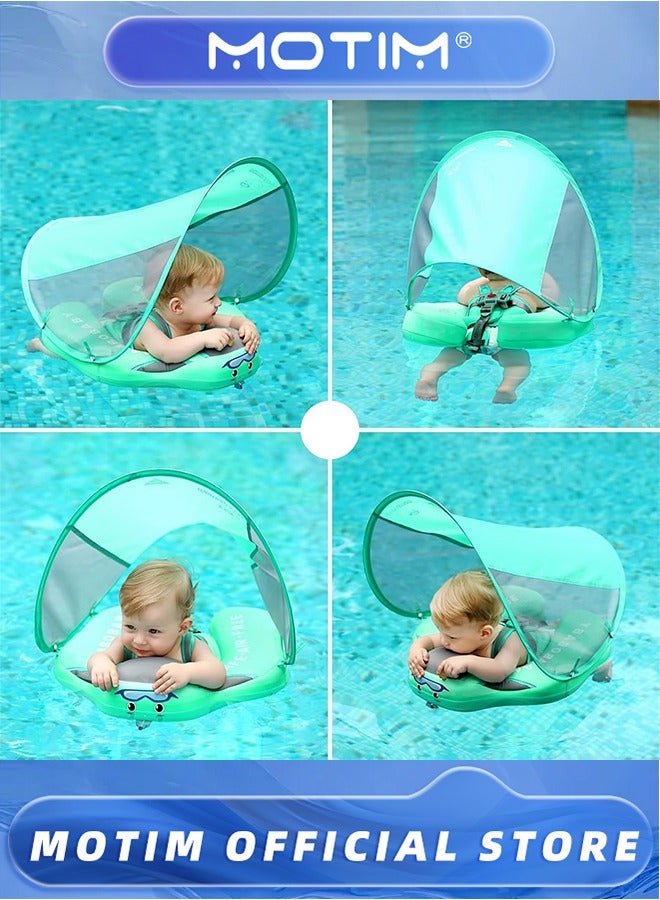 Motim Baby Swim Float,Non-Inflatable Baby Float with Tail Float Canopy Infant Lying Swimming Ring Pool Swim Trainer for 3-24 Months Baby, Medium, Green  - Image 4