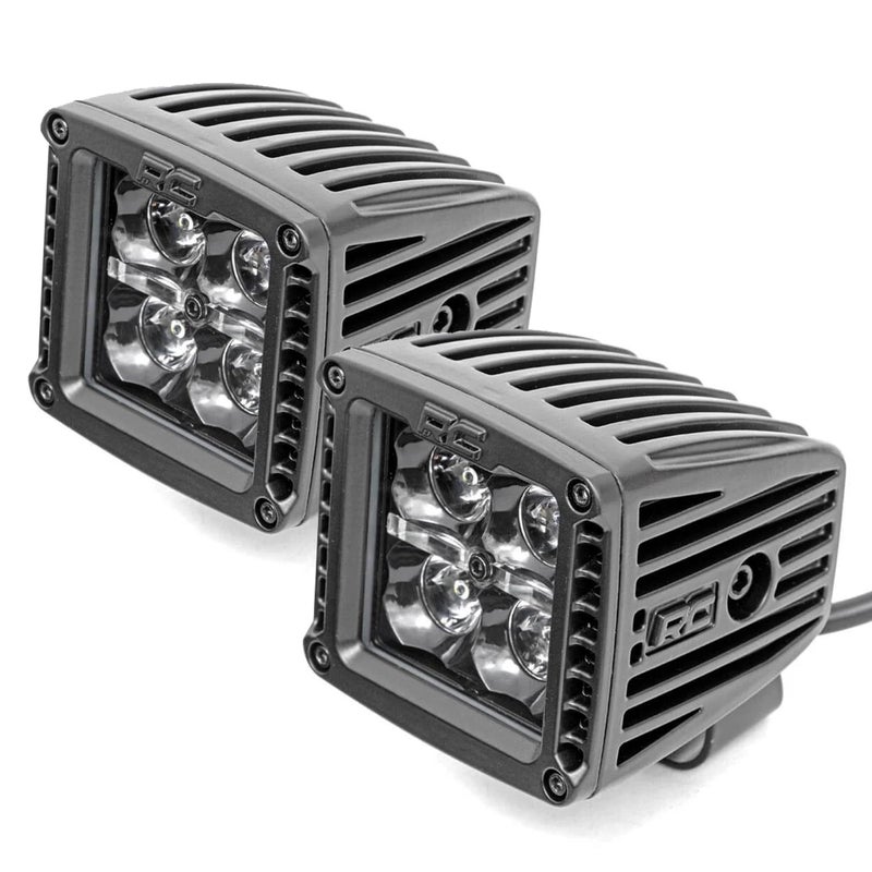 ROUGH COUNTRY Rough Country 2" LED Light Pods with Cool White DRL - (2) 2-inch Black Series Cube LED, Light Covers, Wiring Harness, Spot Lens  - Image 2