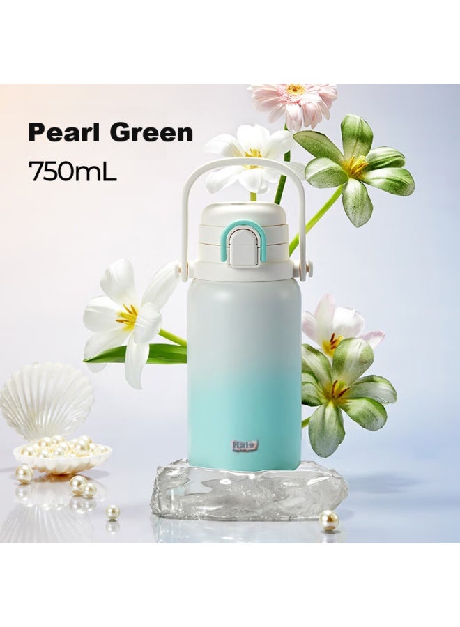 Haers Insulated Mug, 316 Stainless Steel, Large Capacity For Men And Women, Straw Double-drinking Handle, Carrying Strap Water Bottle, 750ml, Gree - Image 2