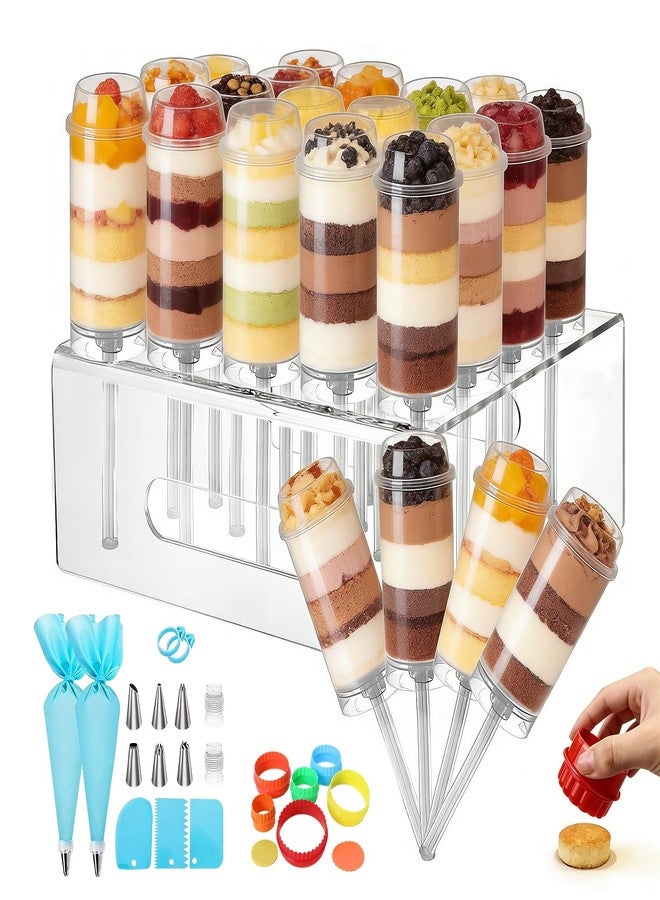 AZYM Cake Push Pop Containers, Cake Pop Stand, Clear Reusable Food-Grade Plastic Dessert Cups with Lids, Cake Pop Holder with Cutter Tool, for Parties, Weddings, Birthdays, DIY Baking Supplies - Image 1