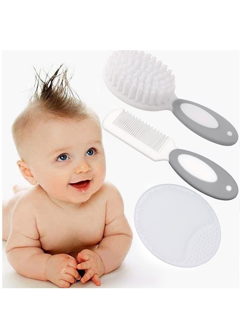 بيبي لاند مجموعة فرش شعر بلاستيكية باسنان مستديرة مضادة للخدش وشعيرات ناعمة من السيليكون لتسريح الصغار والرضع وتقشير البشرة والتدليك 3 قطع لون - Image 5