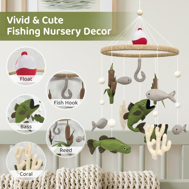 Teeloray Baby Mobile for Crib Fishing Crib Mobile for Boys Handmade Vintage Hunting Nursery Decor for Infant Bedroom Hanging Rustic Lake House Decor Gone Fishing Party Decorations Baby Shower Gift - Image 3