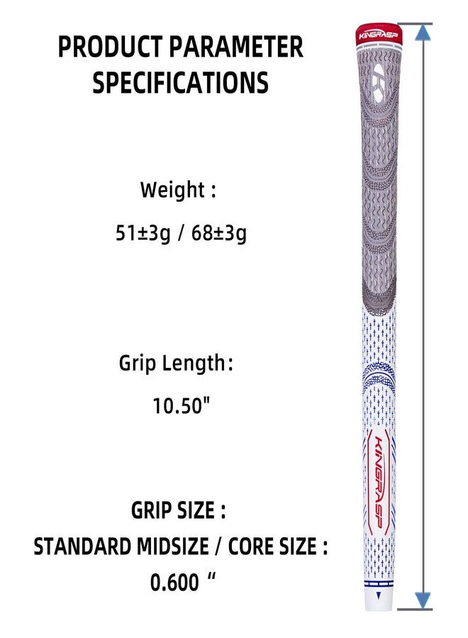 KINGRASP Multi Compound Golf Grips,Golf Club Grips midsize Standard Size,13 Grips Set,6 Colors Optional,Anti-Slip High Stability,All Weather Cord Rubber Golf Club Grips(Gray/White,Oversize) - Image 2