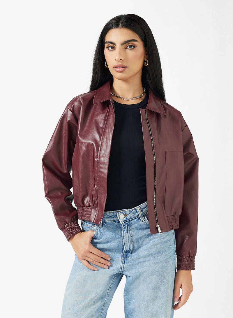 ELLA Cropped PU Jacket - Image 1