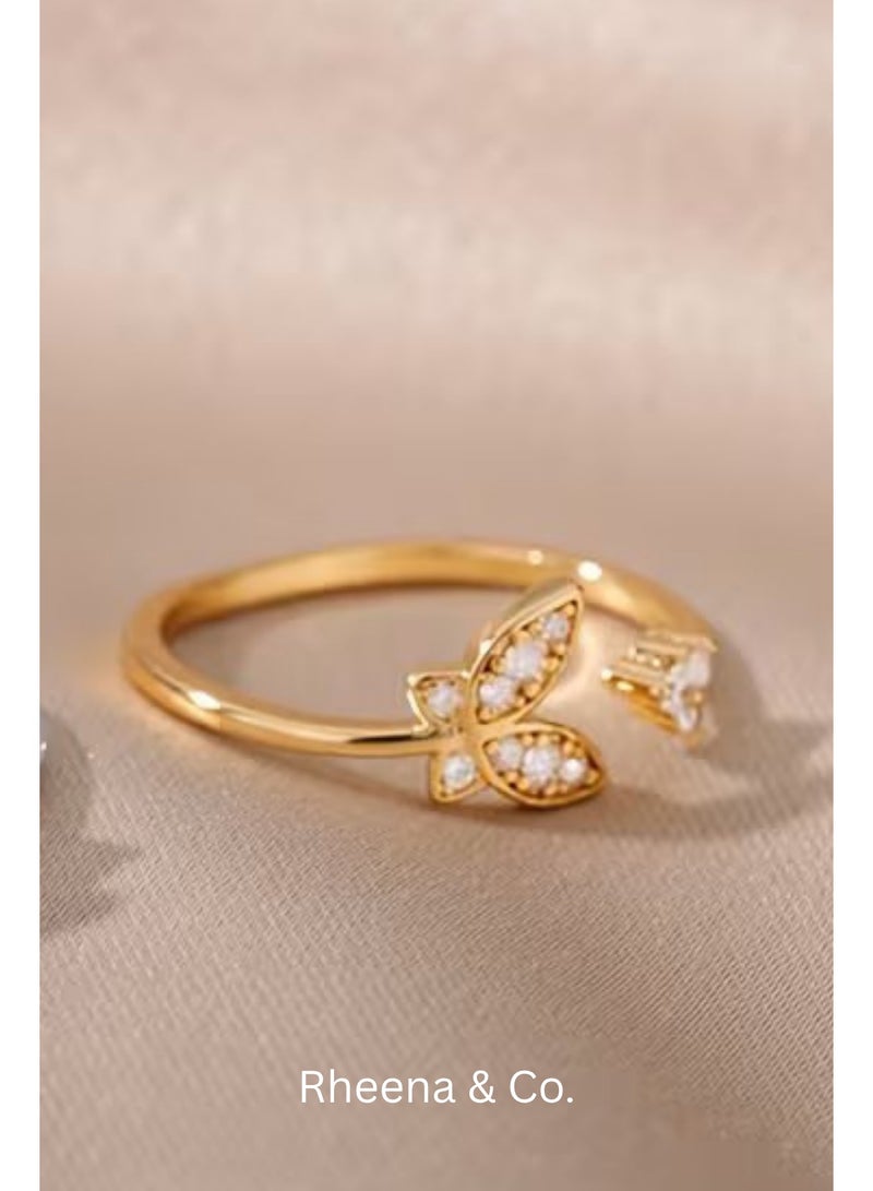 Rheena & Co. 18K Gold Plated Stainless Steel Butterfly Open Adjustable Ring, Waterproof Non Tarnish Hypoallergenic Jewelry for Women & Ladies, Bohemian Gold Fashion Ring - Image 4