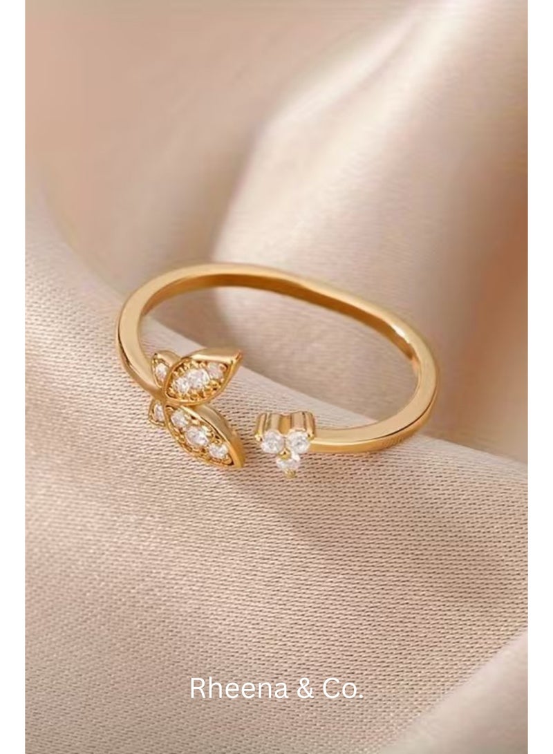 Rheena & Co. 18K Gold Plated Stainless Steel Butterfly Open Adjustable Ring, Waterproof Non Tarnish Hypoallergenic Jewelry for Women & Ladies, Bohemian Gold Fashion Ring - Image 3