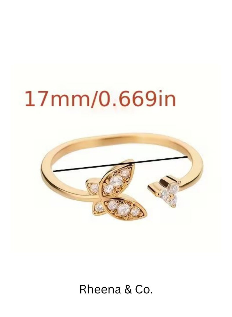 Rheena & Co. 18K Gold Plated Stainless Steel Butterfly Open Adjustable Ring, Waterproof Non Tarnish Hypoallergenic Jewelry for Women & Ladies, Bohemian Gold Fashion Ring - Image 5