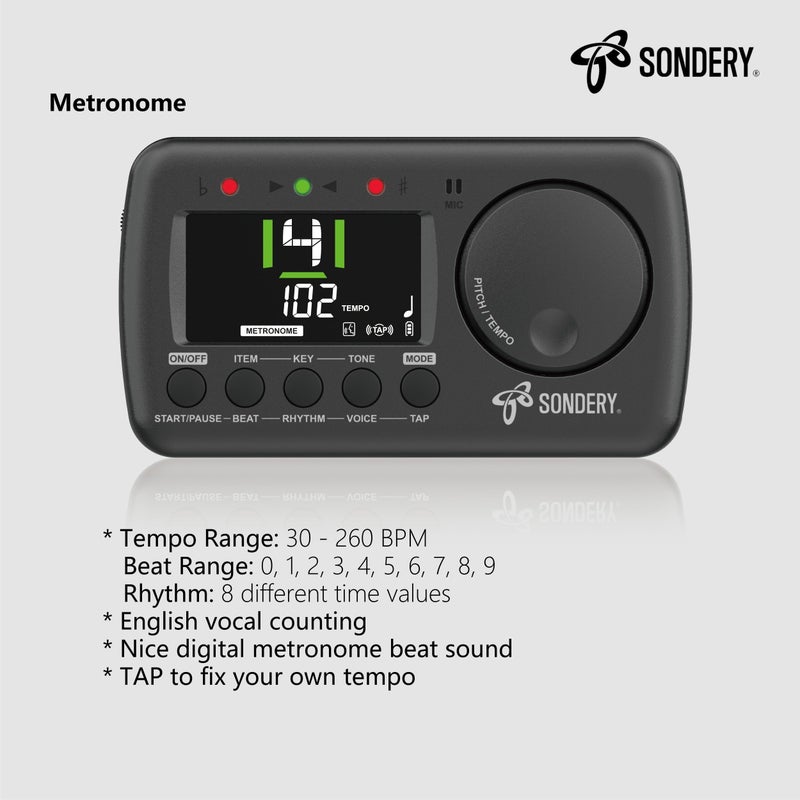 Sondery Digital Metronome Tuner 3 in 1, English Vocal Counting Metronome with Tap Tempo, Chromatic Tuner Tone Generator Rechargeable - Image 3