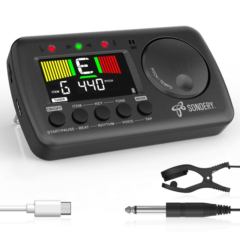 Sondery Digital Metronome Tuner 3 in 1, English Vocal Counting Metronome with Tap Tempo, Chromatic Tuner Tone Generator Rechargeable - Image 1