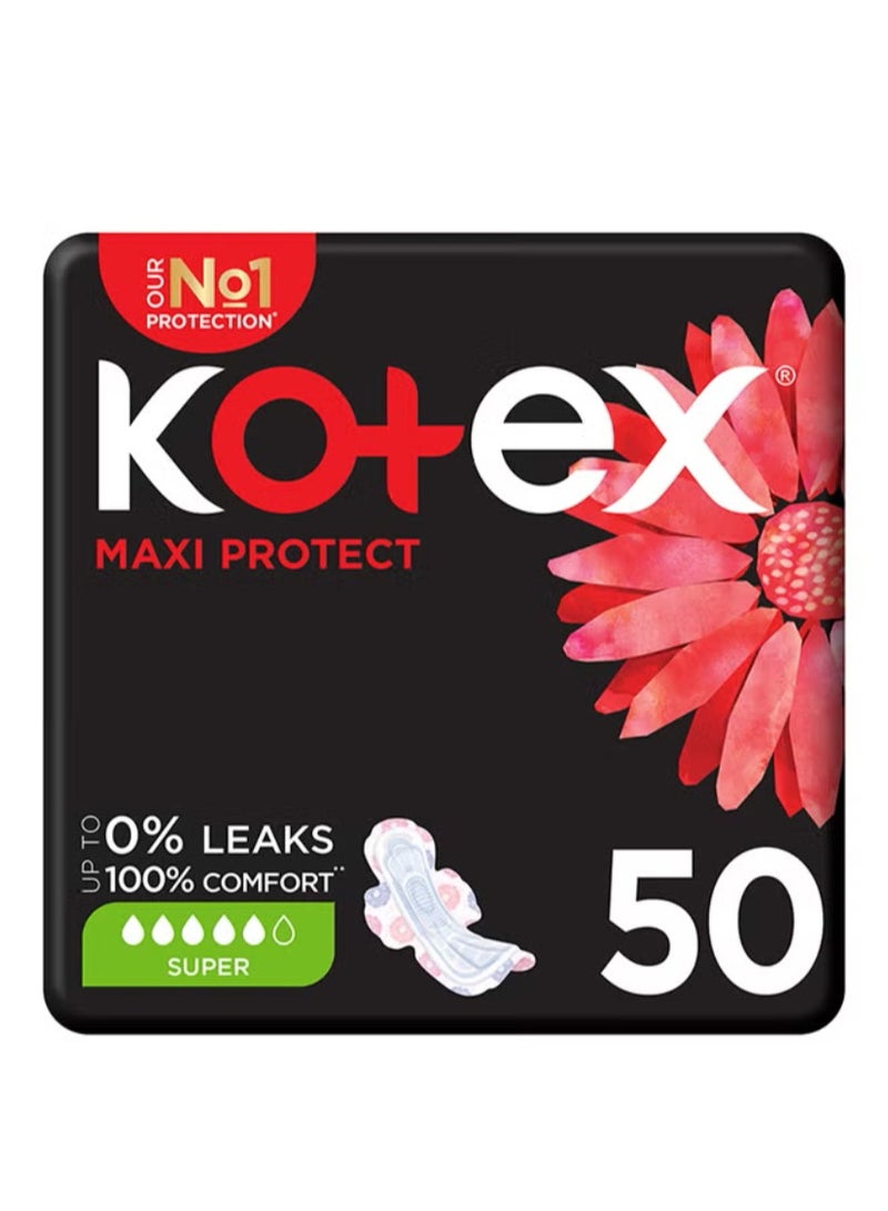 كوتكس فوط ماكسي بروتيكت السميكة، فوط صحية كبيرة الحجم بأجنحة، 50 فوطة صحية 50 قطعة - Image 1