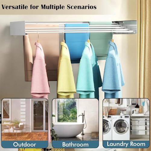 HOMIFLY Foldable Wall Mount Clothes Hanger/Cloth Drying Stand for Balcony with 5 Rods/Collapsible Clothes Drying Rack for Laundry/Space Saver/Indoor/Outdoor(Black) - Image 4
