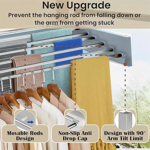 HOMIFLY Foldable Wall Mount Clothes Hanger/Cloth Drying Stand for Balcony with 5 Rods/Collapsible Clothes Drying Rack for Laundry/Space Saver/Indoor/Outdoor(Black) - Image 3