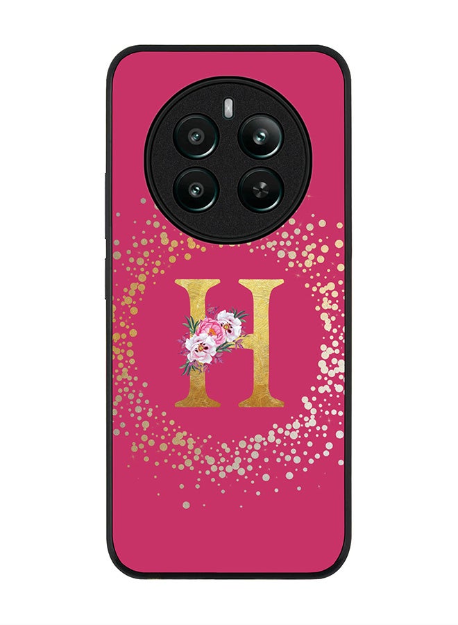 Stylizedd Rugged Black edge case for Realme 12 Plus 5G / Realme 12 4G Case Cover- Custom Monogram Initial Letter Floral Pattern Alphabet - H ( Deep Pink Rose) - Image 1