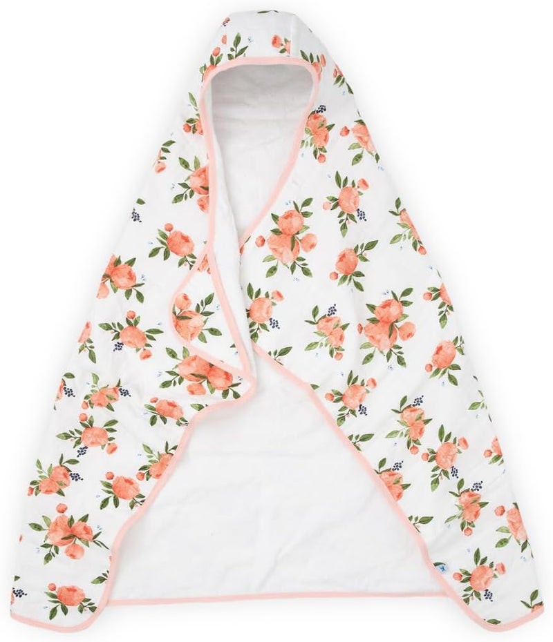 Little Unicorn Cotton Hooded Towel for Big Kids - Watercolor Roses Design - Image 1