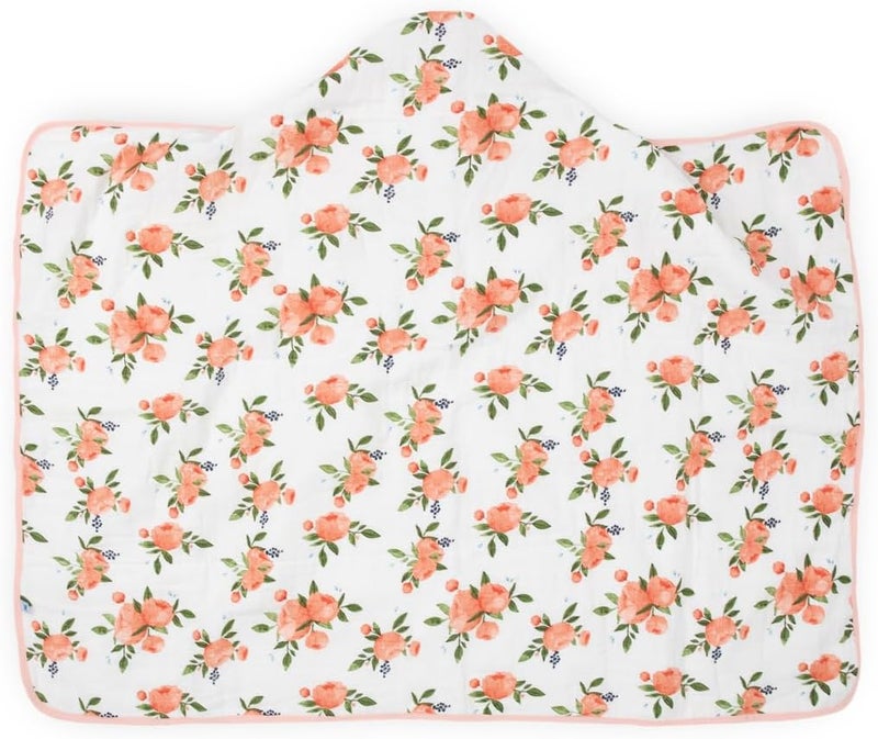 Little Unicorn Cotton Hooded Towel for Big Kids - Watercolor Roses Design - Image 3