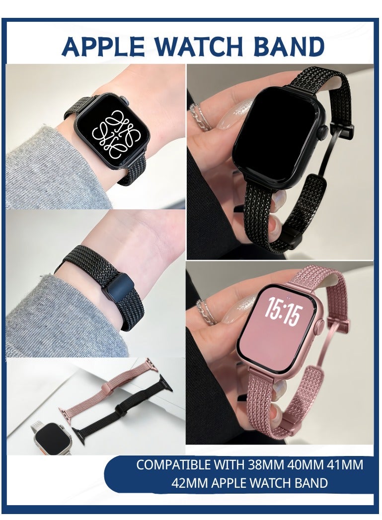 BESTPEAK 2 Pack Magnetic Metal Bands Compatible with Apple Watch Band 38mm 40mm 41mm , Adjustable Magnetic Metal Strap Thin Waterproof Wristbands Compatible with iWatch Apple Watch Series11 10 8 7 6 5 4 3 2 1（41/40/38/42mm（Series 11/10）2pcs-Black + Rose Pink - Image 3