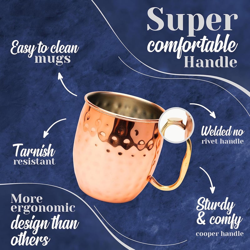 Kitchen Science Moscow Mule Mugs Set of 4| Food Safe | High Grade Stainless Steel Mugs with Pure Copper Plating | Brass Handles with Thumb Rest |19 Oz | Large Size - Image 3