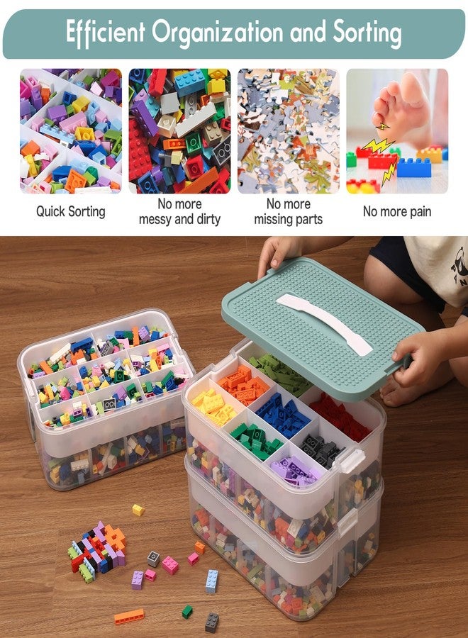 Douorgan Toy Storage Organizer for Lego Stackable Organizer Bins with Compartments Portable Containers with Lids Building Blocks Miniature Organizer Storage Box Toy Chest Case (1 Layer) - Image 2