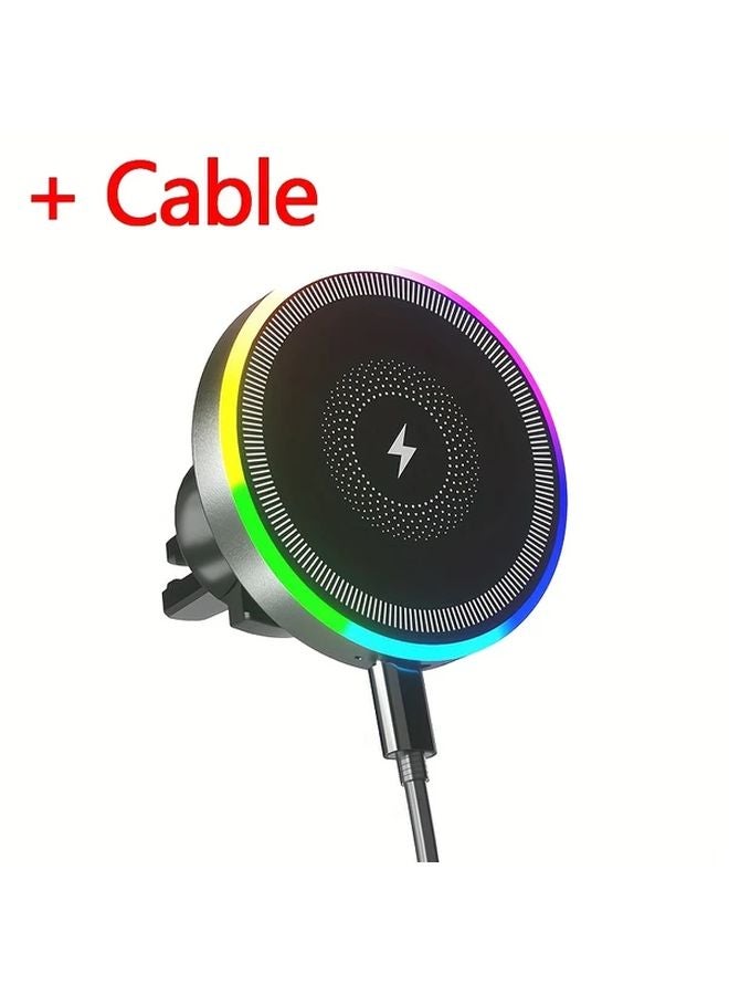 حامل هاتف شحن لاسلكي مغناطيسي للسيارة أسود مع أضواء RGB مثبت على فتحة التهوية - Image 5