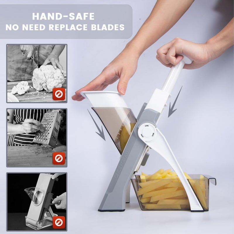SupMaKin Safe Mandoline Slicer for Kitchen, Vegetable Food Potato Chip Slicer Maual Adjustable Thickness, Chopping Artifact Fast Veggie Salad Chopper Light Gray - Image 2