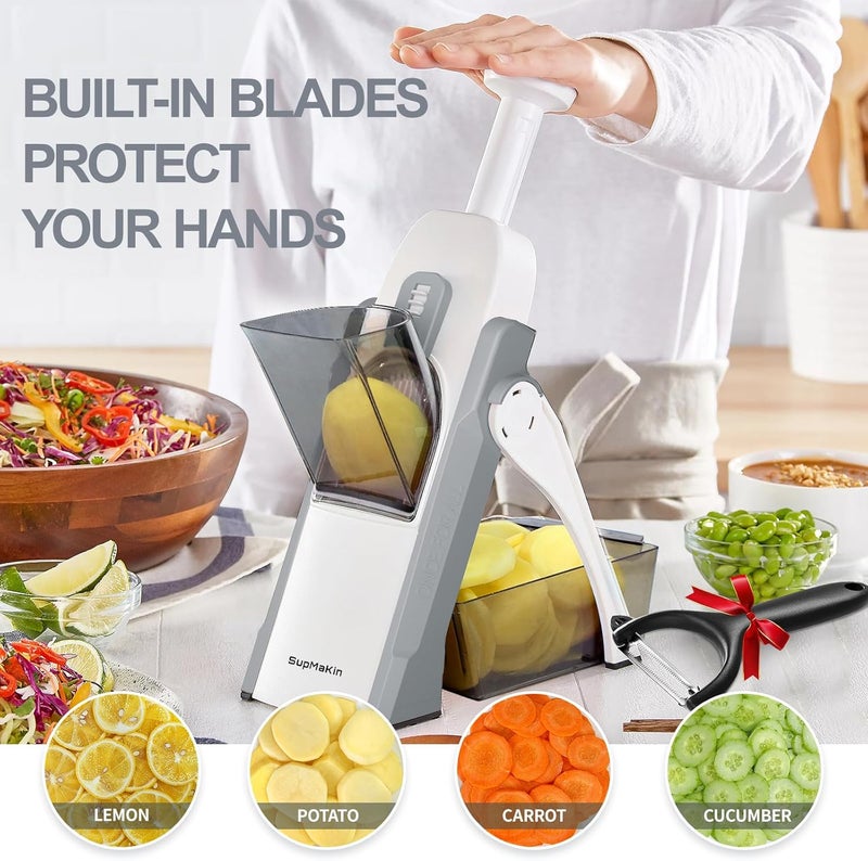 SupMaKin Safe Mandoline Slicer for Kitchen, Vegetable Food Potato Chip Slicer Maual Adjustable Thickness, Chopping Artifact Fast Veggie Salad Chopper Light Gray - Image 3