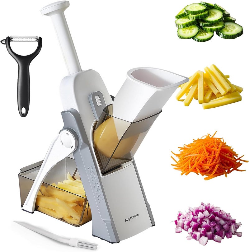 SupMaKin Safe Mandoline Slicer for Kitchen, Vegetable Food Potato Chip Slicer Maual Adjustable Thickness, Chopping Artifact Fast Veggie Salad Chopper Light Gray - Image 1