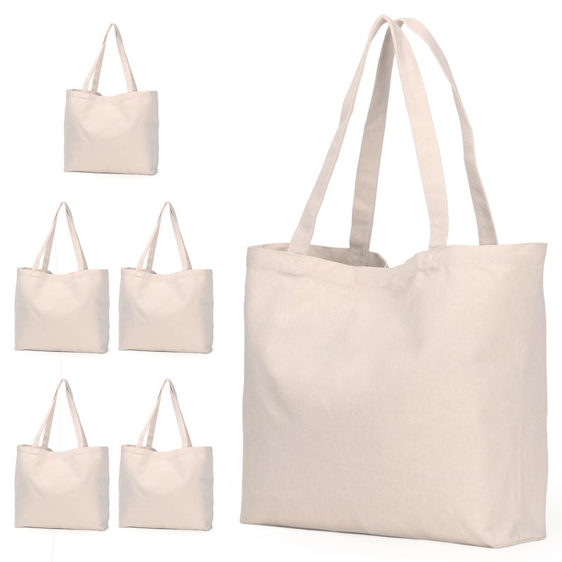 Koolmox Canvas Tote Bags 6PCS 17x14x39 Heavy Duty Canvas Bags with Reforce Handles and Widened Bottom Reusable Washable Tote Bag Bulk Blank to DIY Art Crafts Print Women Grocery Teacher