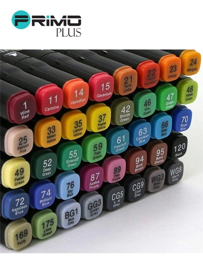 بريمو بلس طقم أقلام ماركر مزدوجة الجانب مكون من 80 قطعة متعدد الألوان ـ ماركرات الوان ذات الناطحتين للأطفال والبالغين للرسم والرسم الدفاتري والرسم بالرصاص للفنانين مع حقيبة النقل - Image 2
