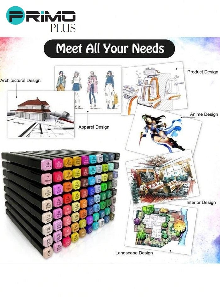 بريمو بلس طقم أقلام ماركر مزدوجة الجانب مكون من 80 قطعة متعدد الألوان ـ ماركرات الوان ذات الناطحتين للأطفال والبالغين للرسم والرسم الدفاتري والرسم بالرصاص للفنانين مع حقيبة النقل - Image 5