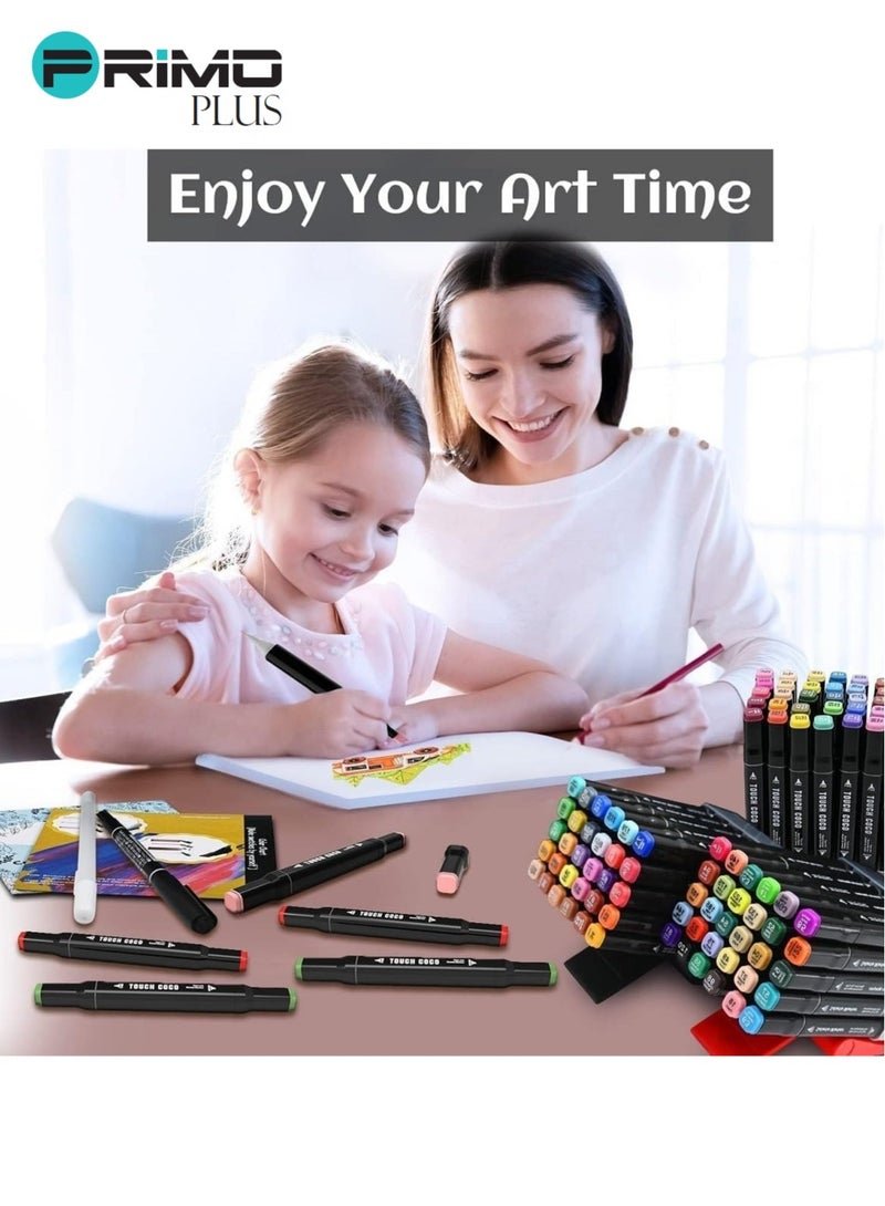 بريمو بلس طقم أقلام ماركر مزدوجة الجانب مكون من 80 قطعة متعدد الألوان ـ ماركرات الوان ذات الناطحتين للأطفال والبالغين للرسم والرسم الدفاتري والرسم بالرصاص للفنانين مع حقيبة النقل - Image 4