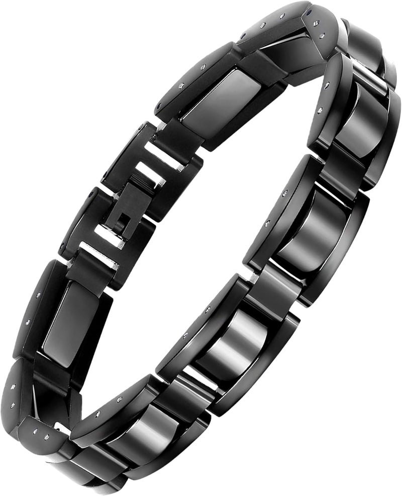Feraco Mens Magnetic Bracelets, Classic Balck Titanium Stainless Steel Bracelets with Natural Hematite Magnet Stones,Men's Jewelry Gifts,8.66 inch - Image 1
