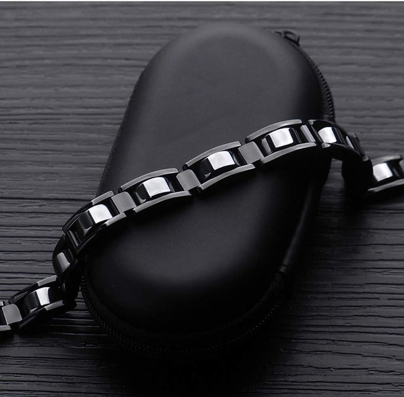Feraco Mens Magnetic Bracelets, Classic Balck Titanium Stainless Steel Bracelets with Natural Hematite Magnet Stones,Men's Jewelry Gifts,8.66 inch - Image 2