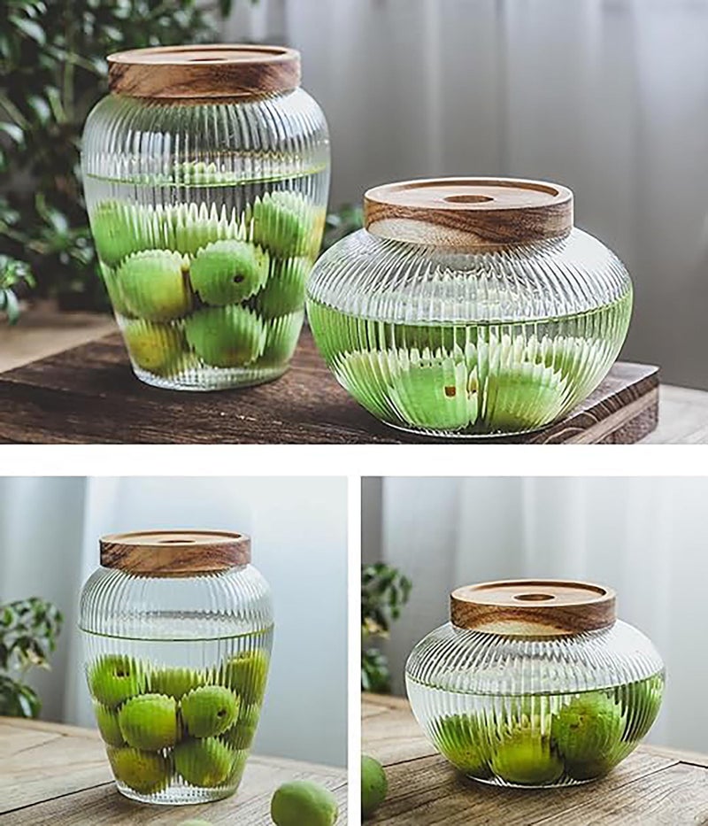 Krevia Food Storage Jar Container | Wood Lids With Glass Jars Vertical sealed Bottle Jar| Food Storage Tank Grains Suitable For Cookie Jar Clear Candy Tea Coffee Beans Set of 2(1100ML+ 950ML) - Image 4