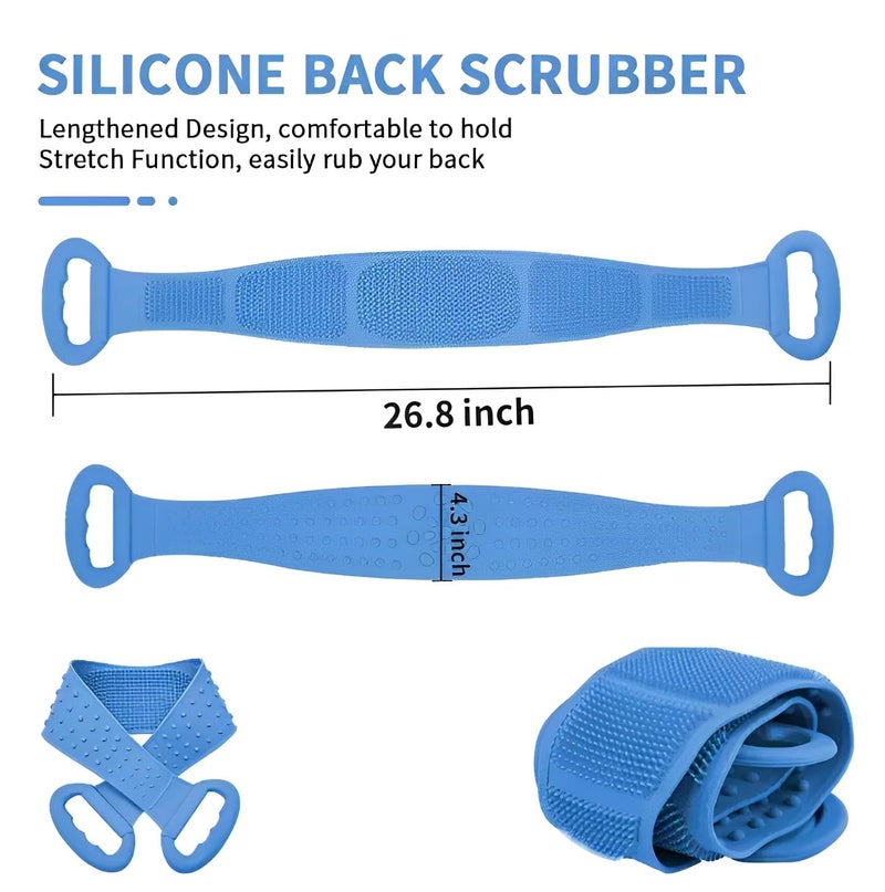 TLISMI Silicone Body Back Scrubber & Massager - Double Sided Bath Brush for Deep Cleaning, Exfoliating, Massaging Dead Skin Removal Easy to Clean Lathers Well Bathing Belt for Men & Women (Multicolor) - Image 2