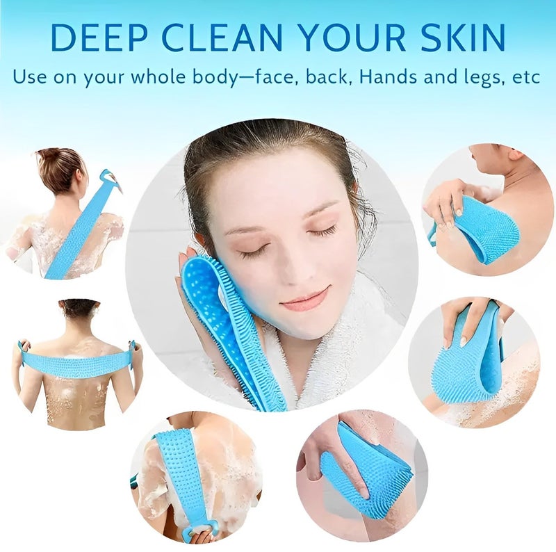 TLISMI Silicone Body Back Scrubber & Massager - Double Sided Bath Brush for Deep Cleaning, Exfoliating, Massaging Dead Skin Removal Easy to Clean Lathers Well Bathing Belt for Men & Women (Multicolor) - Image 5