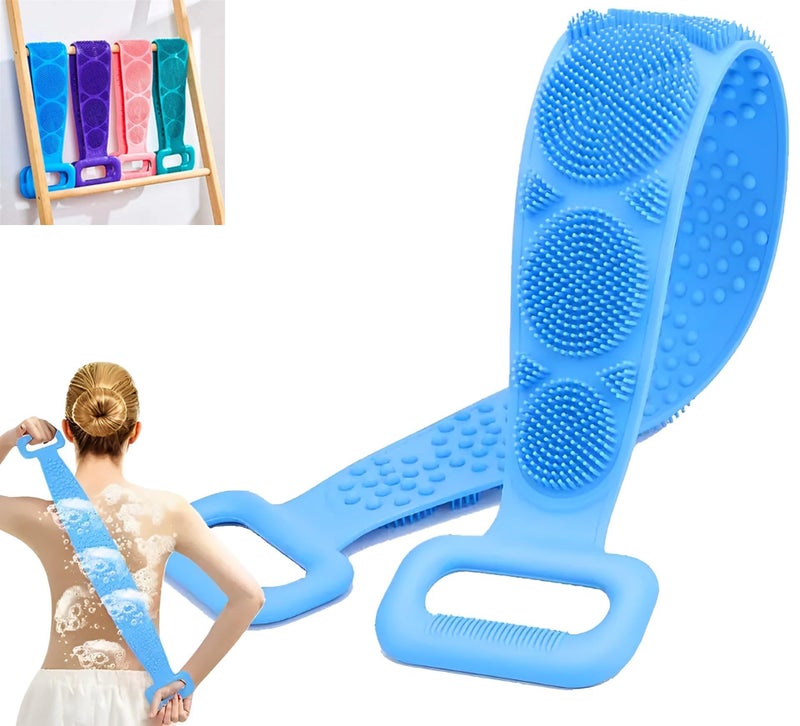 TLISMI Silicone Body Back Scrubber & Massager - Double Sided Bath Brush for Deep Cleaning, Exfoliating, Massaging Dead Skin Removal Easy to Clean Lathers Well Bathing Belt for Men & Women (Multicolor) - Image 1