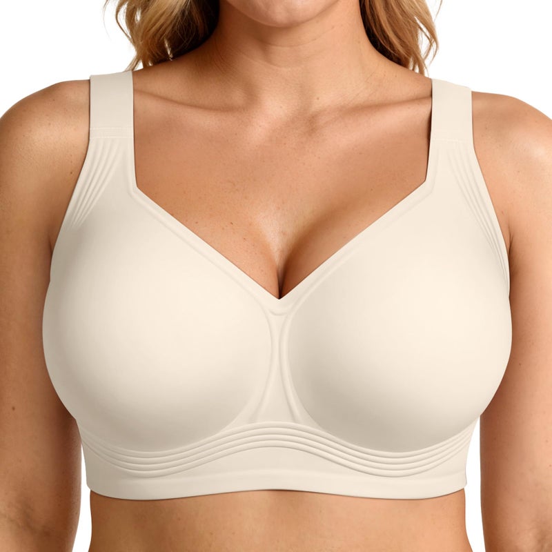 LetsJoli Jelly Bras for Women Push Up Bra Wireless No Underwire Supportive Full Coverage Plus Size for Older Women(Cream White,XL) - Image 1