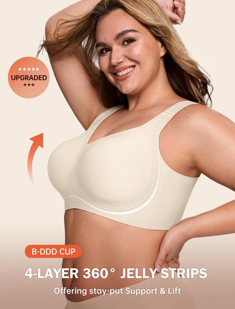 LetsJoli Jelly Bras for Women Push Up Bra Wireless No Underwire Supportive Full Coverage Plus Size for Older Women(Cream White,XL) - Image 2