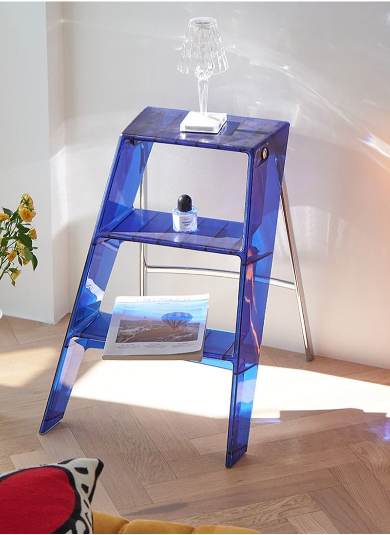 Merry Moments Three-Step Ladder Folding Ladder Multifunctional Ladder Transparent Folding Stool Library Foot Pedal Home Decor Non-Slip Acrylic  Blue L44xW52xH63 cm  - Image 1