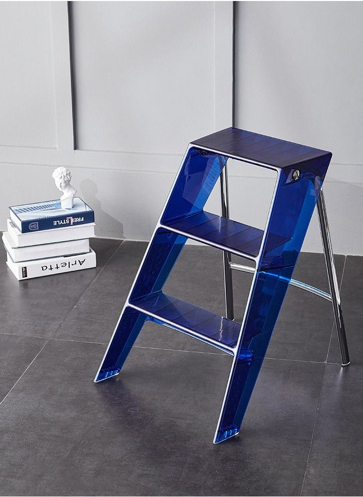Merry Moments Three-Step Ladder Folding Ladder Multifunctional Ladder Transparent Folding Stool Library Foot Pedal Home Decor Non-Slip Acrylic  Blue L44xW52xH63 cm  - Image 3