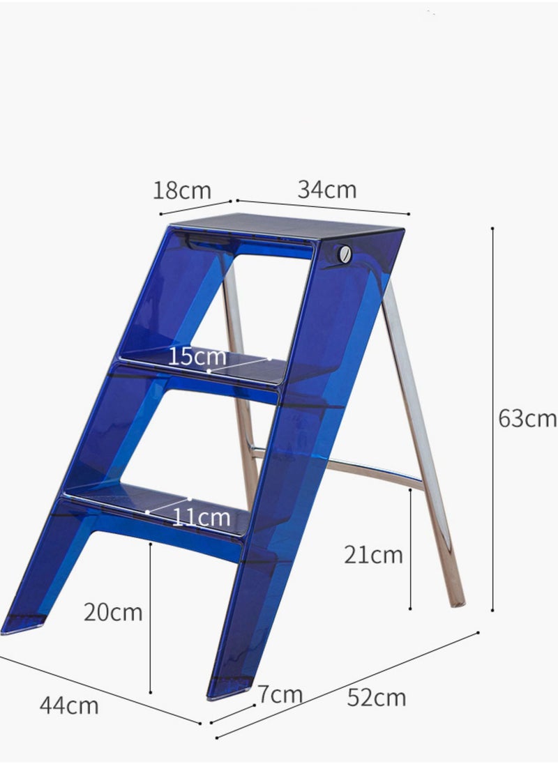 Merry Moments Three-Step Ladder Folding Ladder Multifunctional Ladder Transparent Folding Stool Library Foot Pedal Home Decor Non-Slip Acrylic  Blue L44xW52xH63 cm  - Image 5