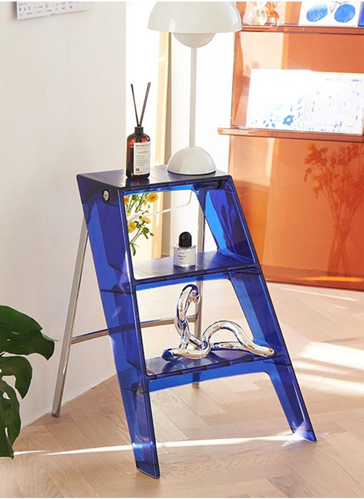Merry Moments Three-Step Ladder Folding Ladder Multifunctional Ladder Transparent Folding Stool Library Foot Pedal Home Decor Non-Slip Acrylic  Blue L44xW52xH63 cm  - Image 2