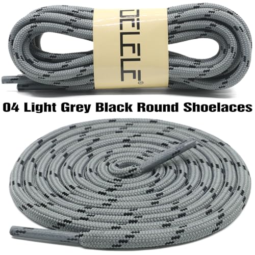 DELELE Round Work Boot Laces: 47 inch Light Grey Black Heavy Duty Hiking Shoe Laces for Boots 2 Pair - Image 2