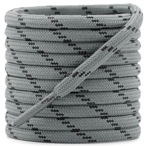 DELELE Round Work Boot Laces: 47 inch Light Grey Black Heavy Duty Hiking Shoe Laces for Boots 2 Pair - Image 1