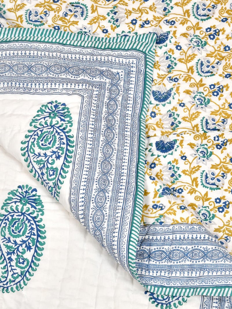 BLOCKS OF INDIA Hand Block Printed 200 TC Cotton King Size Quilt (90 Inch X 108 Inch) (Blue Jaal) - Image 5